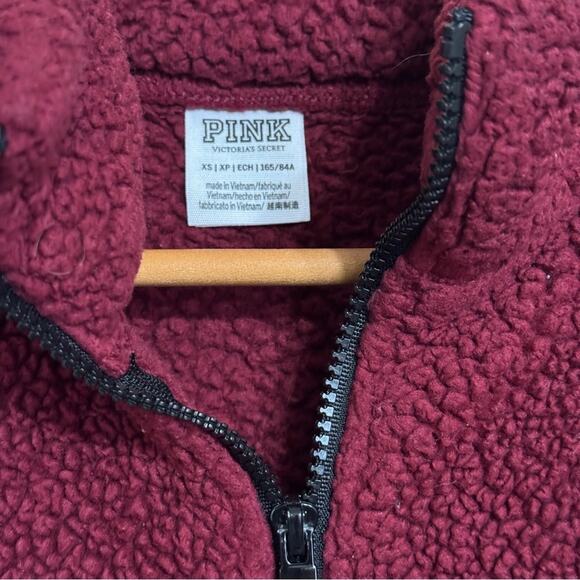 Victorias Secret Pink Teddy Sherpa Fleece Full Zip Jacket Burgundy Size XS - Picture 3 of 4